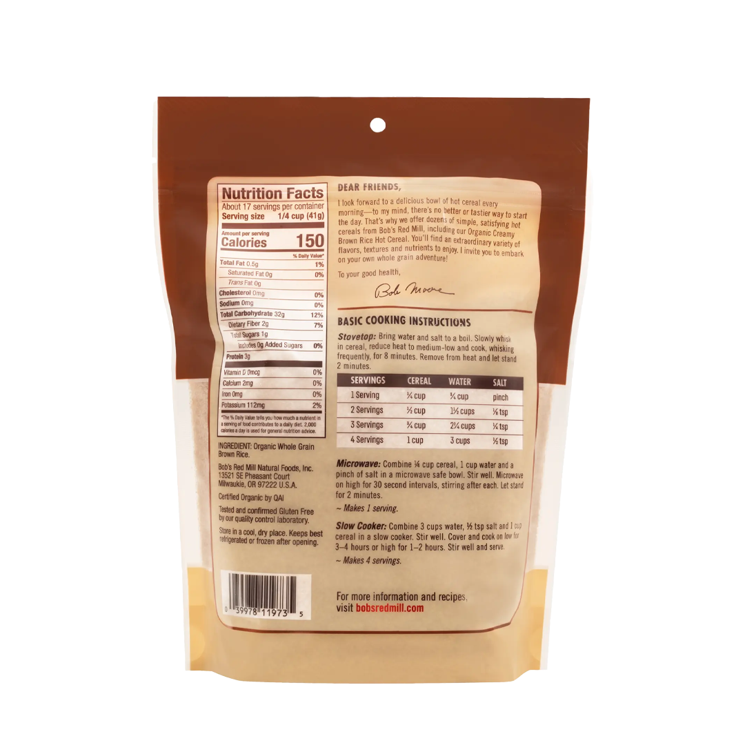 Bob's Red Mill Organic Creamy Brown Rice Hot Cereal 680g
