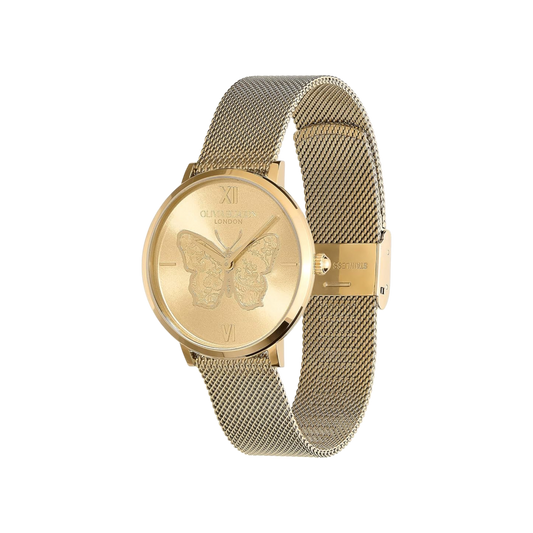 Oliva Burton Signature 35mm Butterfly Ultra Slim Gold Mesh Watch