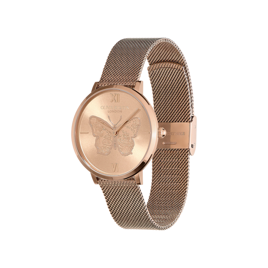 Oliva Burton Signature 35mm Butterfly Ultra Slim Rose Gold Mesh Watch