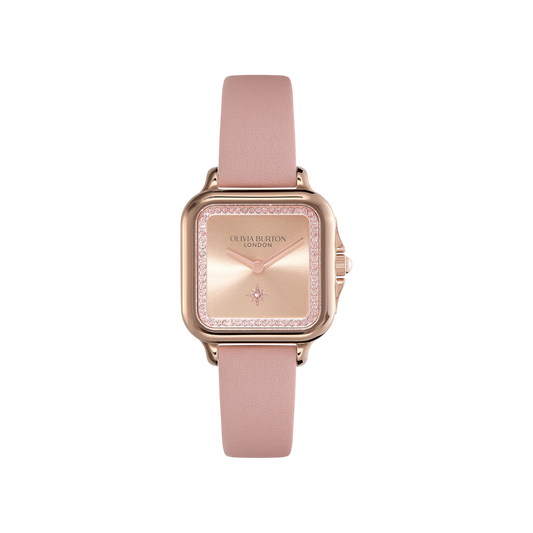 Oliva Burton Classic 28mm Grosvenor Rose Gold & Mellow Rose Leather Strap Watch