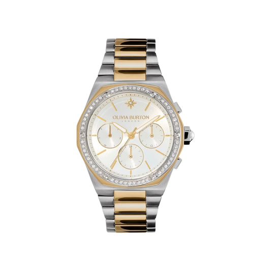 Olivia Burton Hexa 38 mm Multifunction White & Two Tone Bracelet Watch