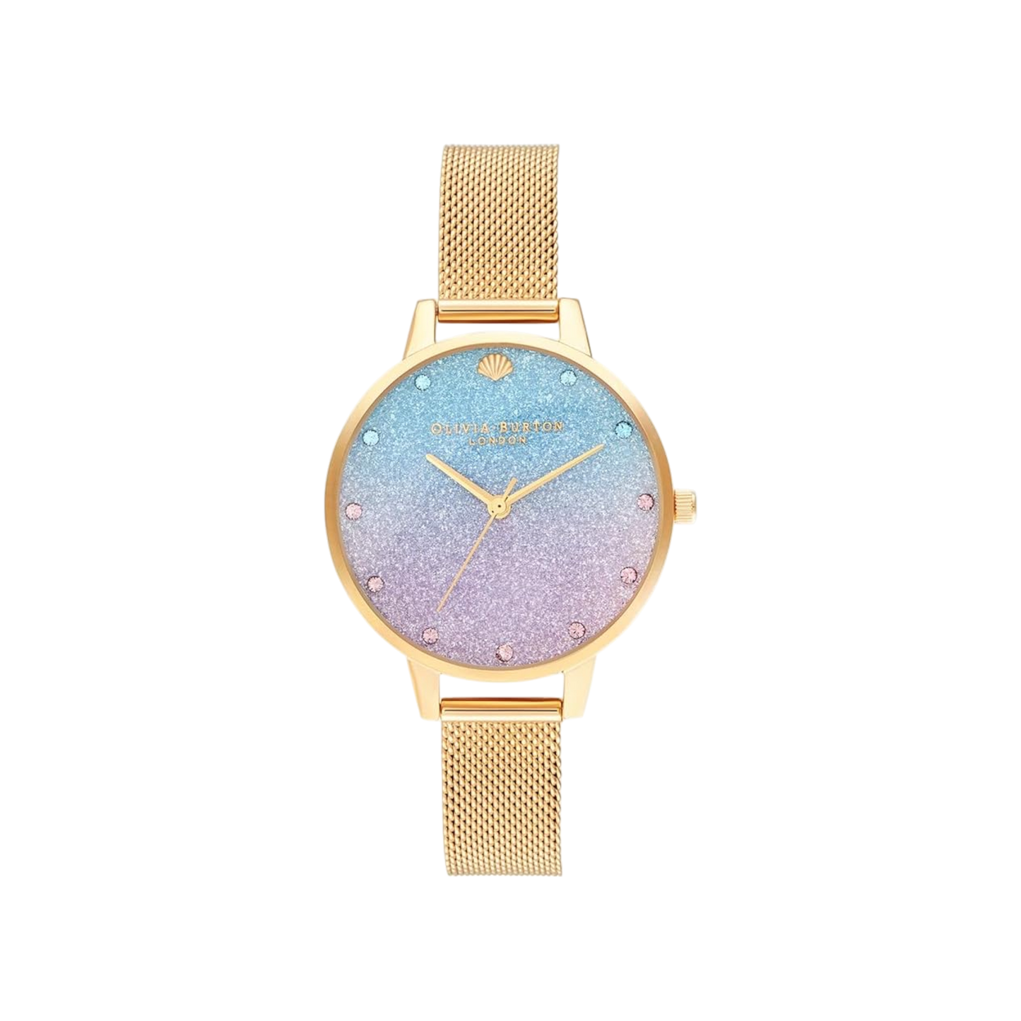 Olivia Burton Under The Sea 34mm Glitter Ombre & Gold Mesh Watch
