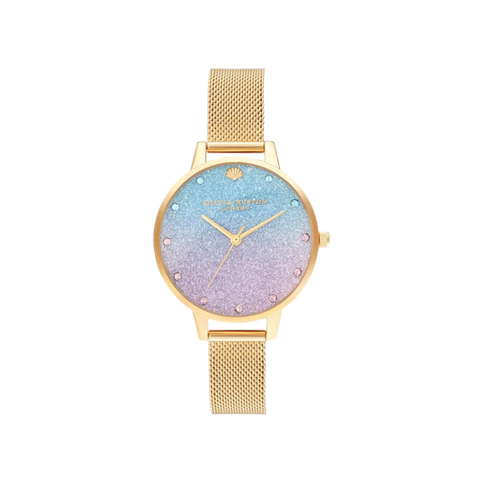 Olivia Burton Under The Sea 34mm Glitter Ombre & Gold Mesh Watch