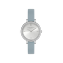 Olivia Burton Classic 30mm Vintage Bead Silver White & Chalk Blue Leather Strap Watch