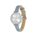 Olivia Burton Classic 30mm Vintage Bead Silver White & Chalk Blue Leather Strap Watch