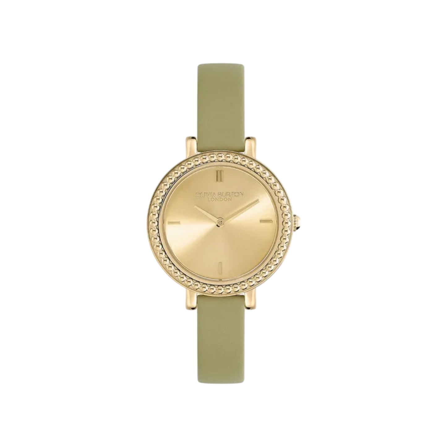 Olivia Burton Classic 30mm Vintage Bead Gold & Sage Green Leather Strap Watch