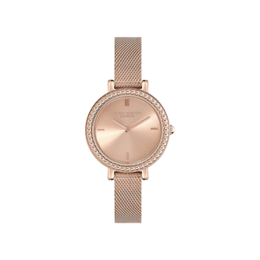 Olivia Burton Classic 30mm Vintage Bead Rose Gold Mesh Watch