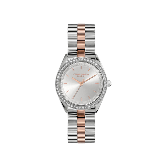 Olivia Burton Sports Luxe 34mm Bejewelled Silver & Two Tone Bracelet Watch