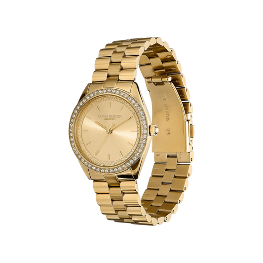 Olivia Burton Sports Luxe 34mm Bejewelled Gold Bracelet Watch