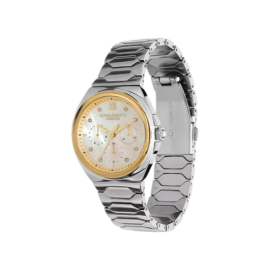 Olivia Burton Sports Luxe 36mm Lustre Multi-Function White & Silver Bracelet Watch