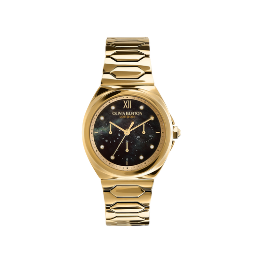 Olivia Burton Sports Luxe 36mm Lustre Multi-Function Black & Gold Bracelet Watch