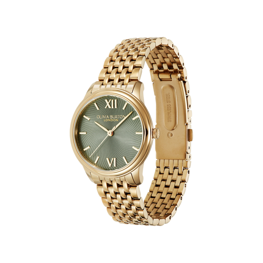Olivia Burton Classic 32mm Swirl Sage Green & Gold Bracelet Watch