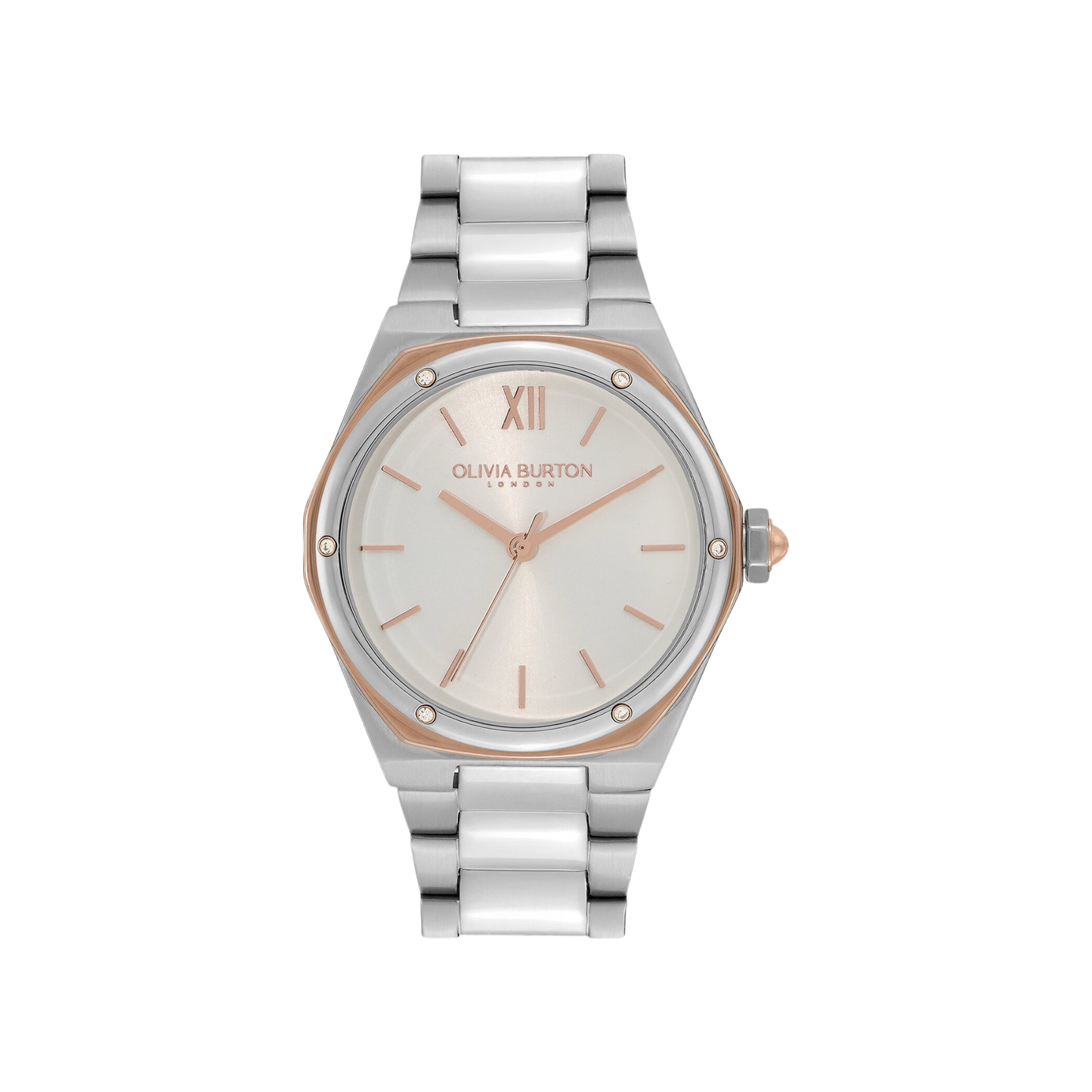 Olivia Burton Sports Luxe 33mm Hexa White & Silver Bracelet Watch