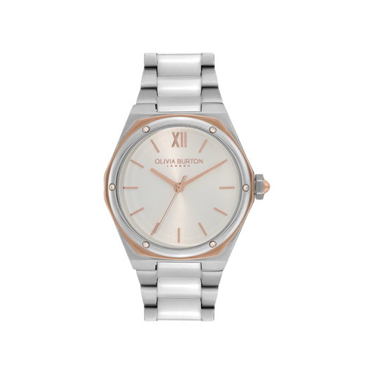 Olivia Burton Sports Luxe 33mm Hexa White & Silver Bracelet Watch