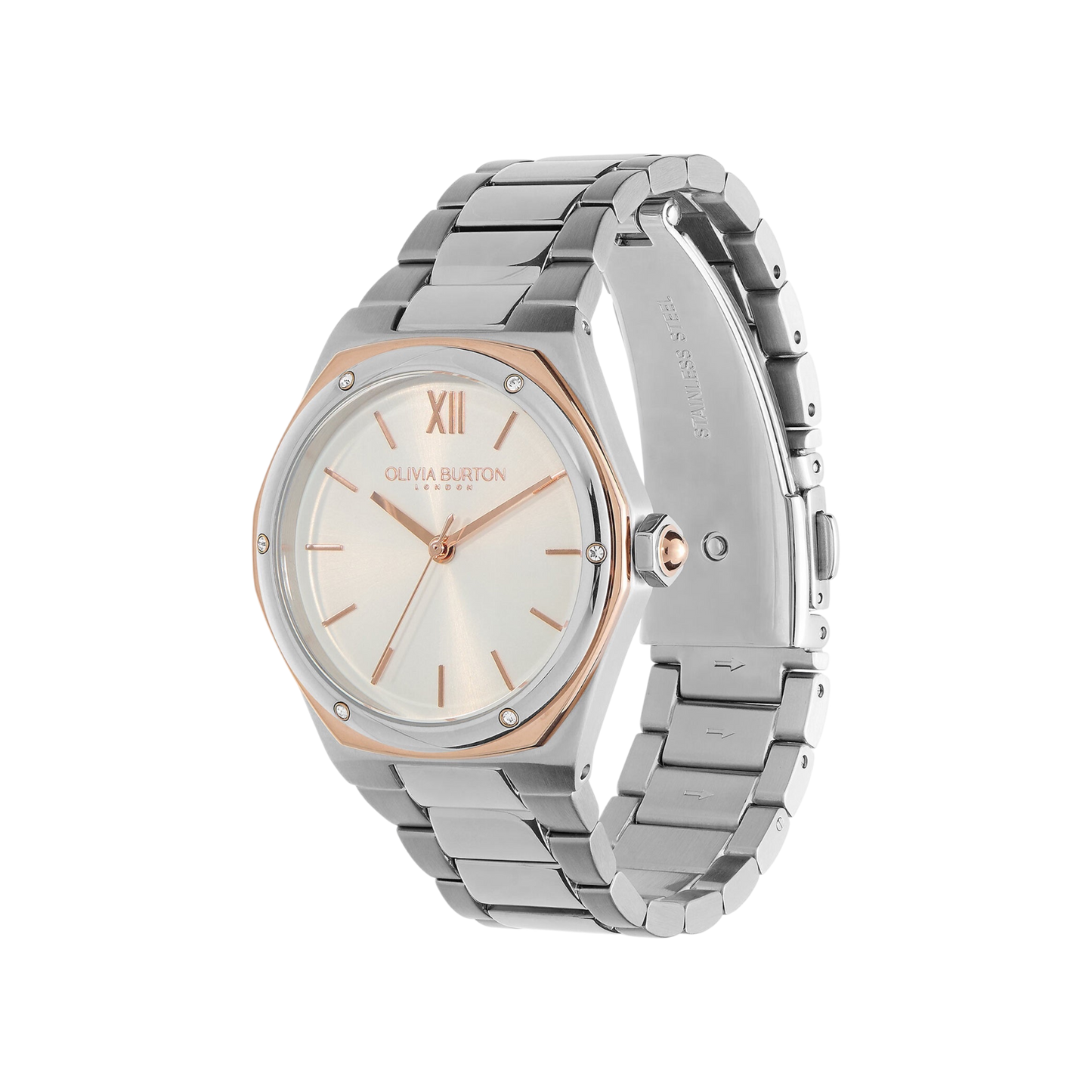 Olivia Burton Sports Luxe 33mm Hexa White & Silver Bracelet Watch