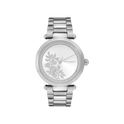 Olivia Burton Signature 34mm Floral T-Bar Silver Bracelet Watch