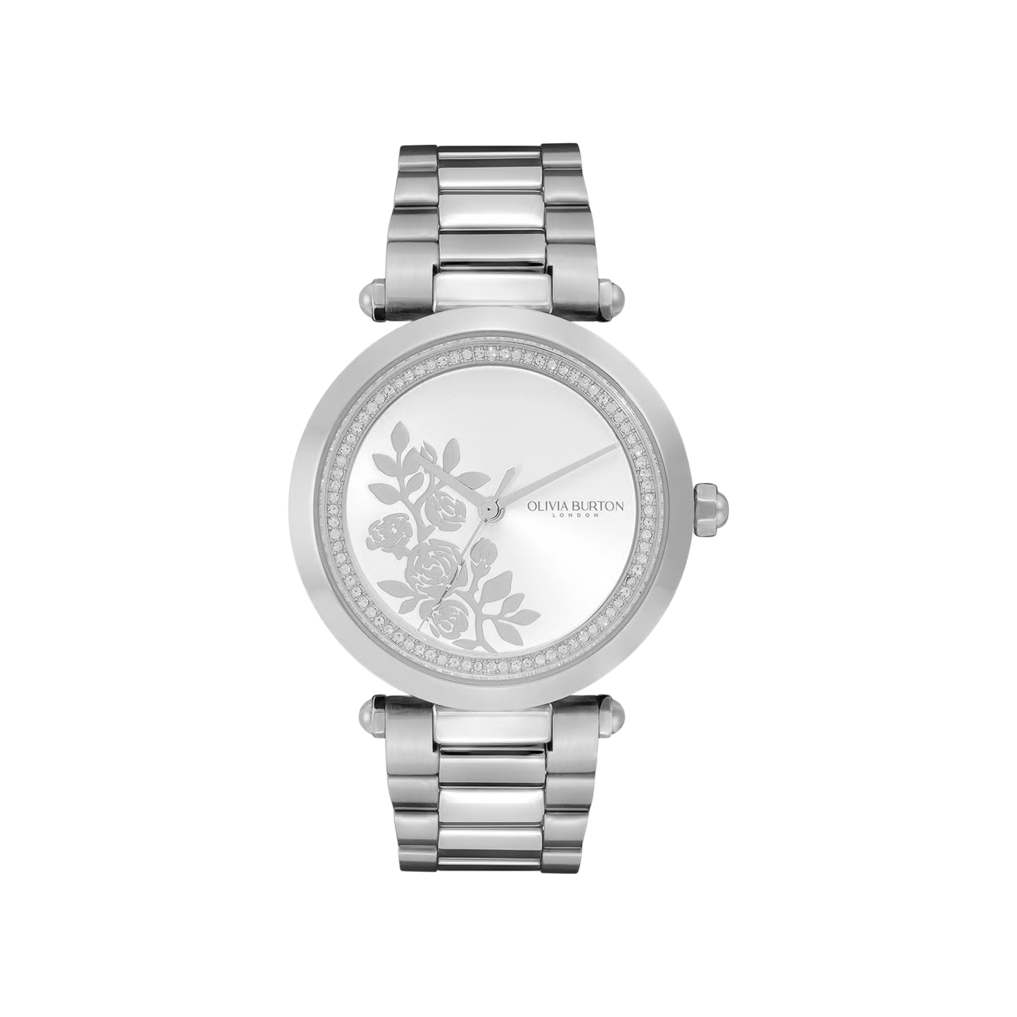 Olivia Burton Signature 34mm Floral T-Bar Silver Bracelet Watch
