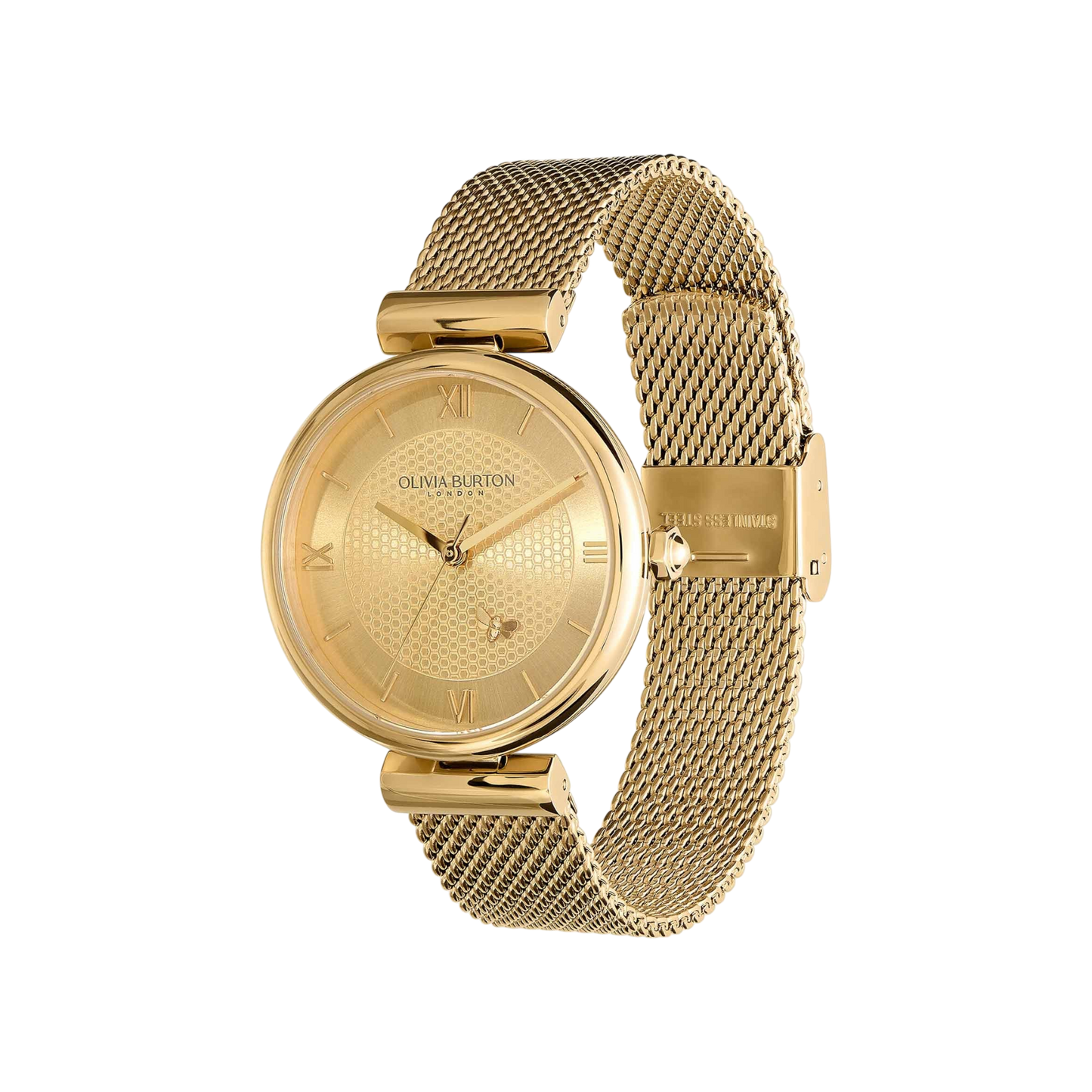Olivia Burton Minima Bee 36mm T-Bar Gold Mesh Watch