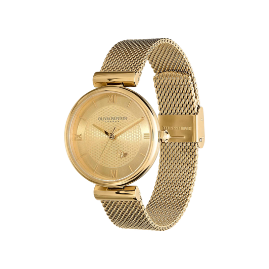 Olivia Burton Minima Bee 36mm T-Bar Gold Mesh Watch
