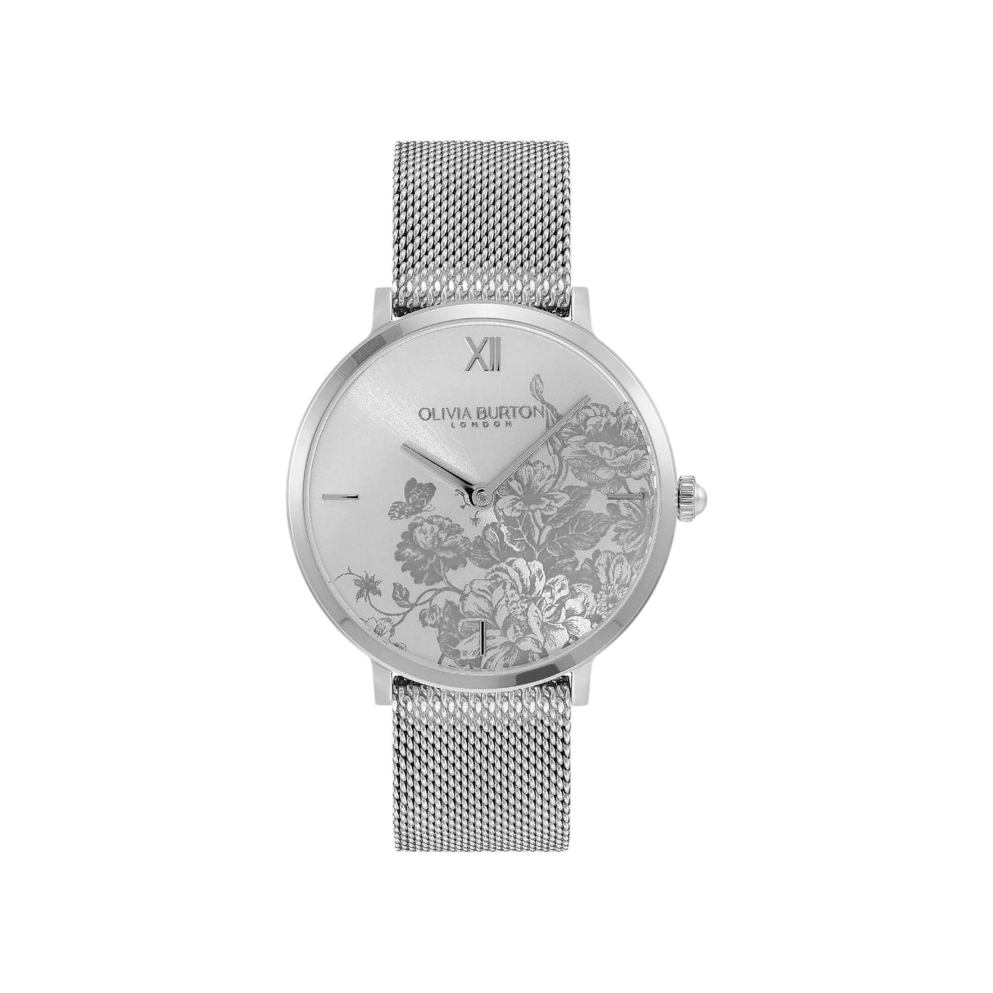 Olivia Burton Floral Blooms 35mm Ultra Slim Silver Mesh Watch