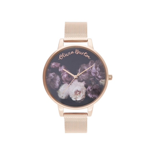 Olivia Burton Fine Art 38mm Rose Gold Mesh Watch