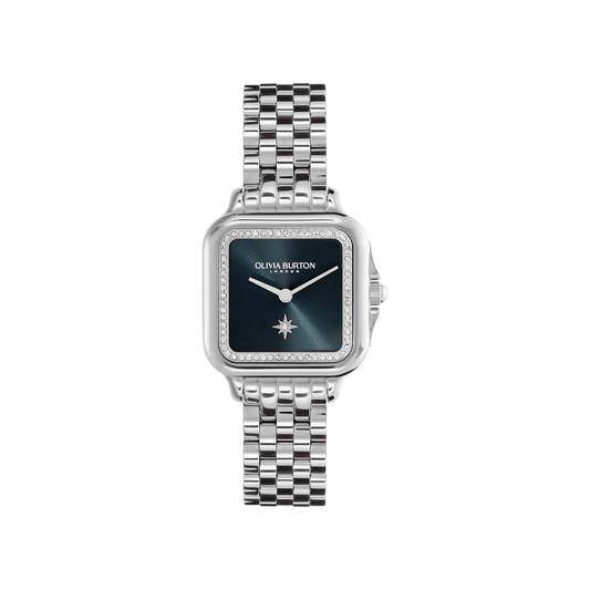 Olivia Burton Classic 28mm Grosvenor Blue & Silver Bracelet Watch