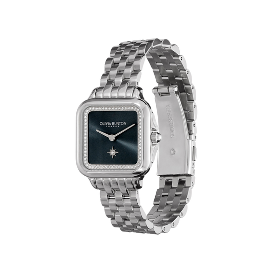 Olivia Burton Classic 28mm Grosvenor Blue & Silver Bracelet Watch