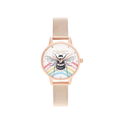 Olivia Burton Illustrated Animals 30mm Rainbow Bee & Rose Gold Mesh Watch
