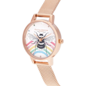 Olivia Burton Illustrated Animals 30mm Rainbow Bee & Rose Gold Mesh Watch