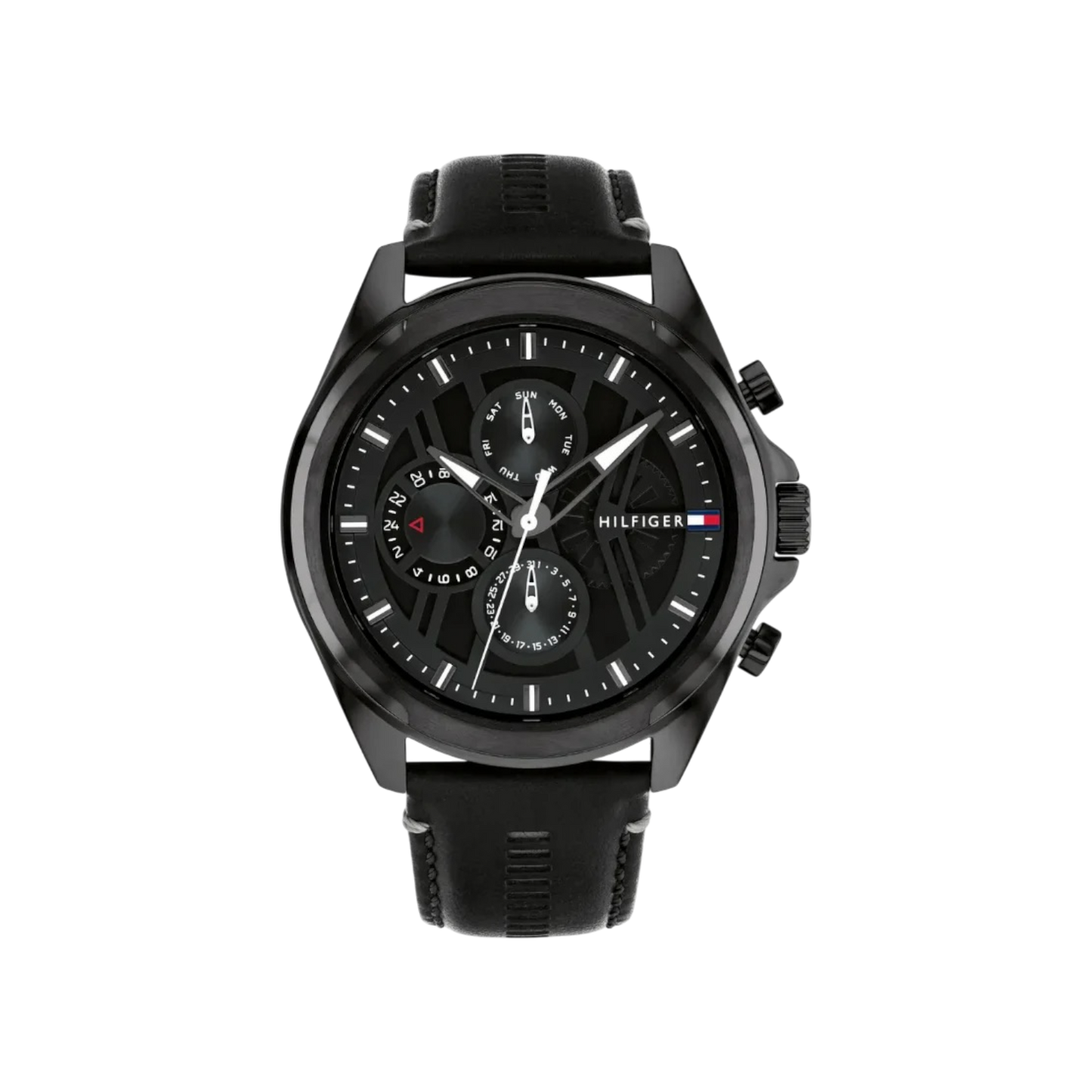 Tommy Hilfiger Jax Men's All Black Leather Strap Watch 48mm