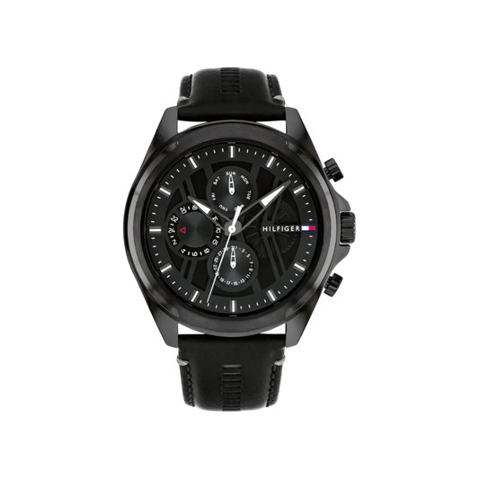 Tommy Hilfiger Jax Men's All Black Leather Strap Watch 48mm