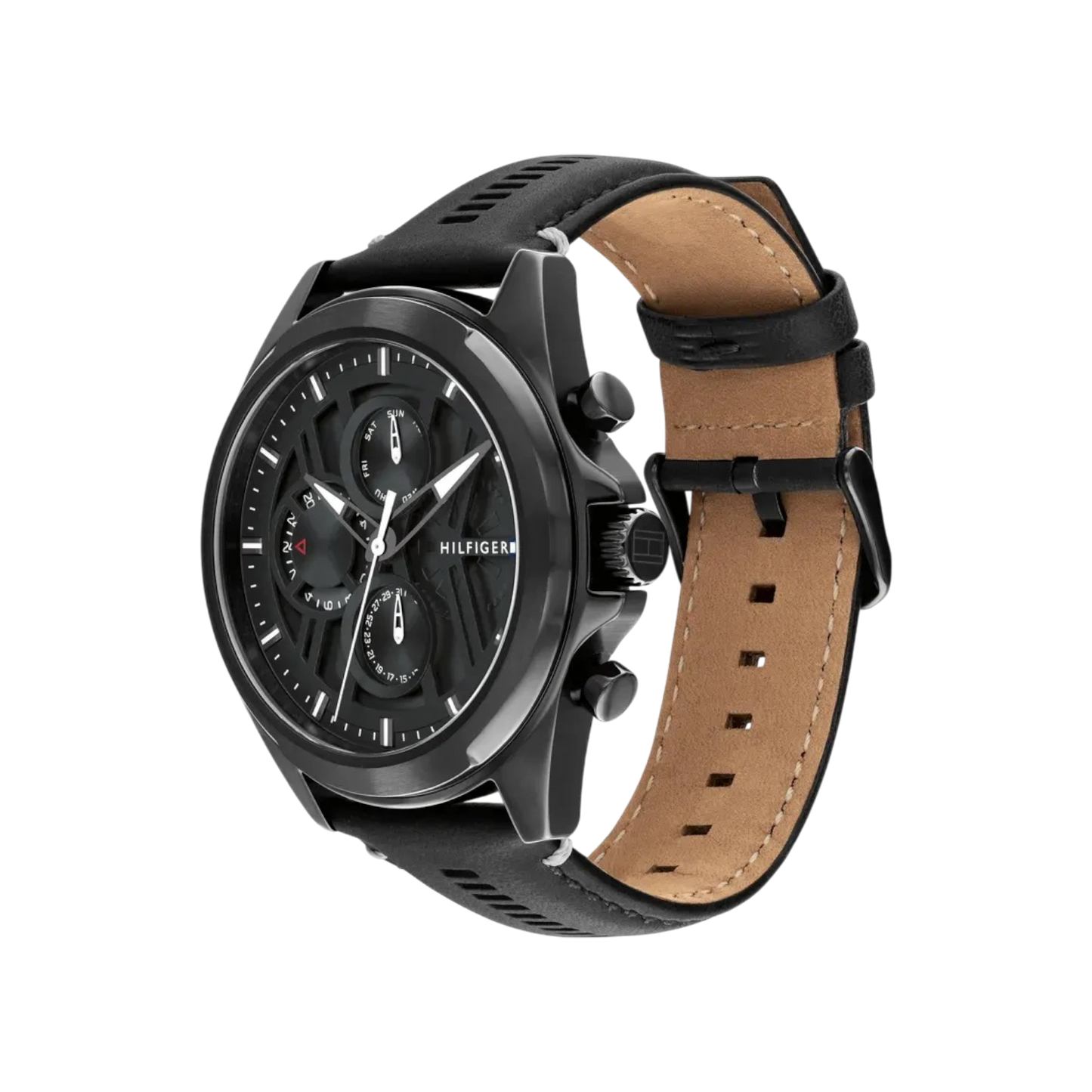 Tommy Hilfiger Jax Men's All Black Leather Strap Watch 48mm