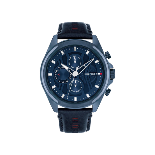 Tommy Hilfiger Jax Men's Navy Leather Strap Watch 48mm