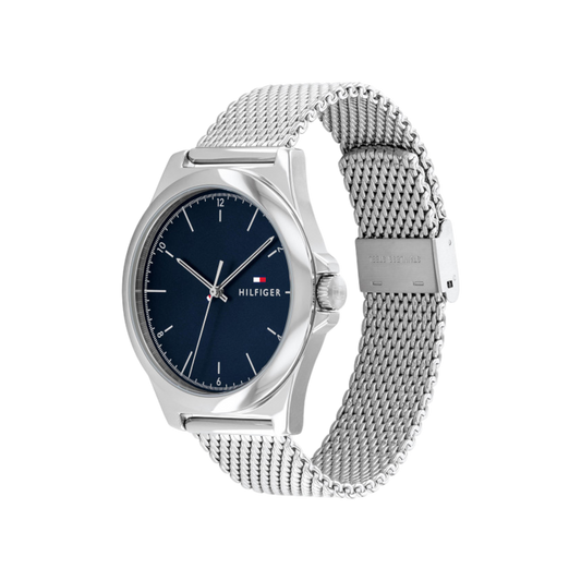 Tommy Hilfiger Norris Men's Blue & Silver Stainless Steel Mesh Bracelet Strap Watch 42mm