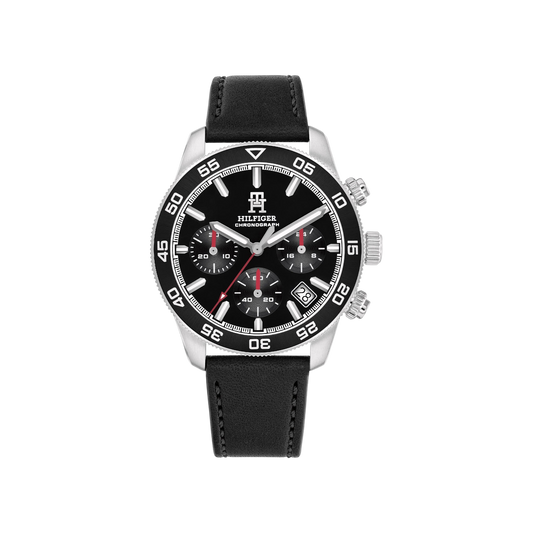 Tommy Hilfiger Chronograph Men's Black Leather Strap Watch 41mm