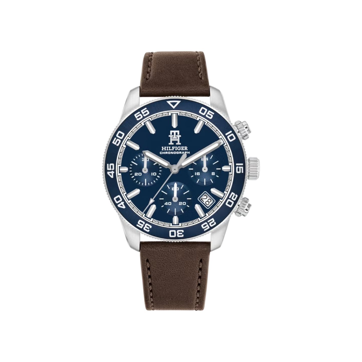 Tommy Hilfiger Chronograph Men's Blue & Brown Leather Strap Watch 41mm