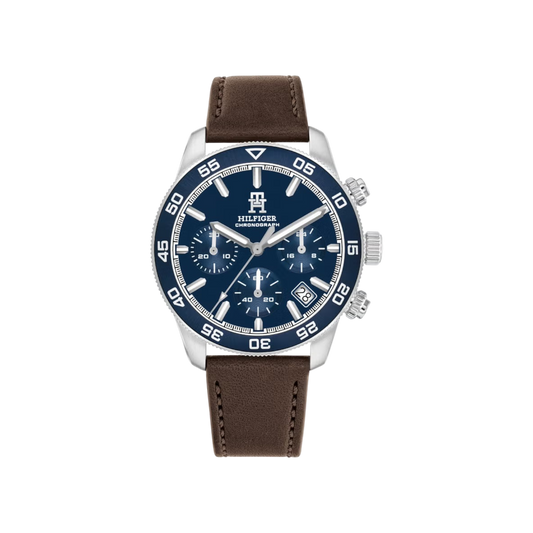 Tommy Hilfiger Chronograph Men's Blue & Brown Leather Strap Watch 41mm