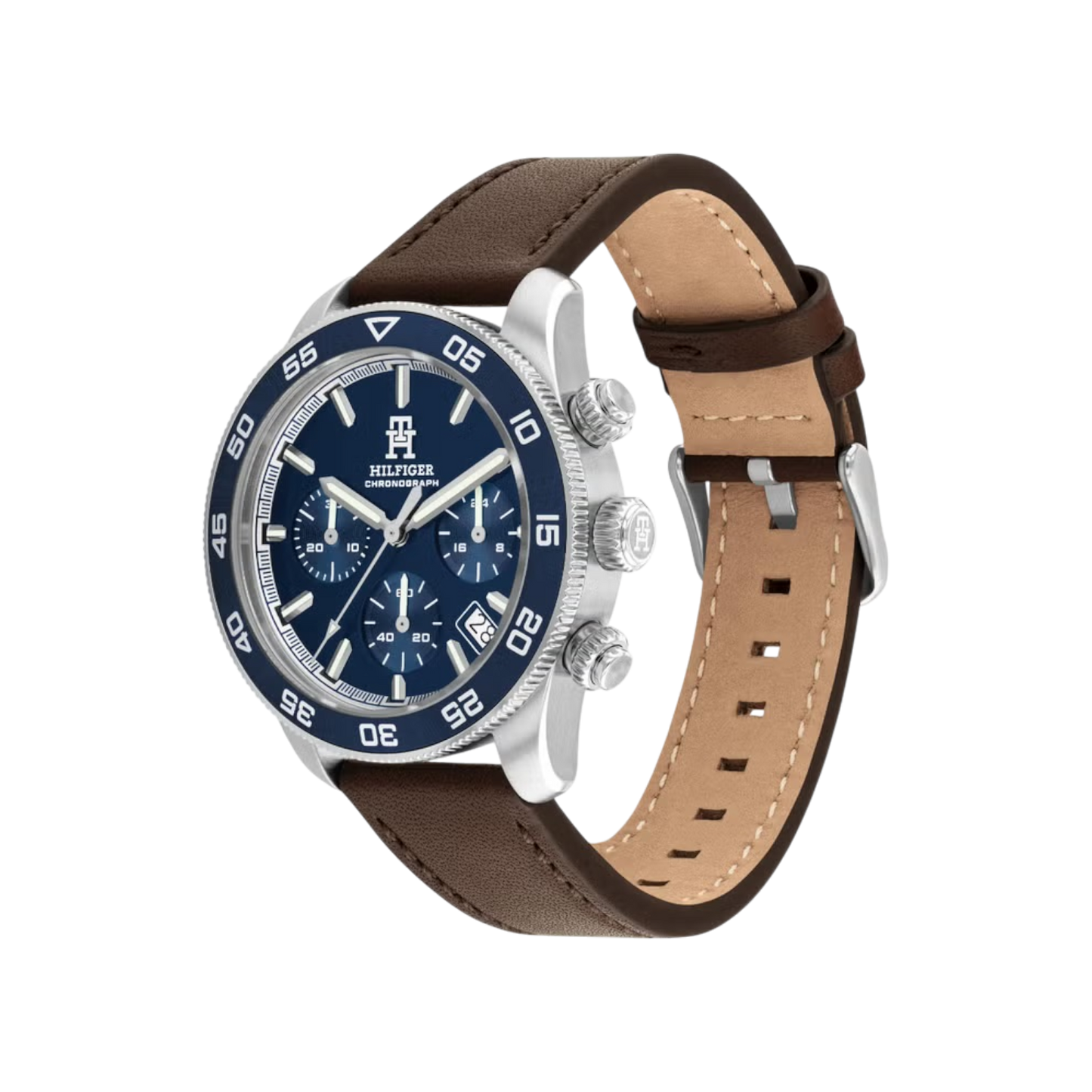 Tommy Hilfiger Chronograph Men's Blue & Brown Leather Strap Watch 41mm