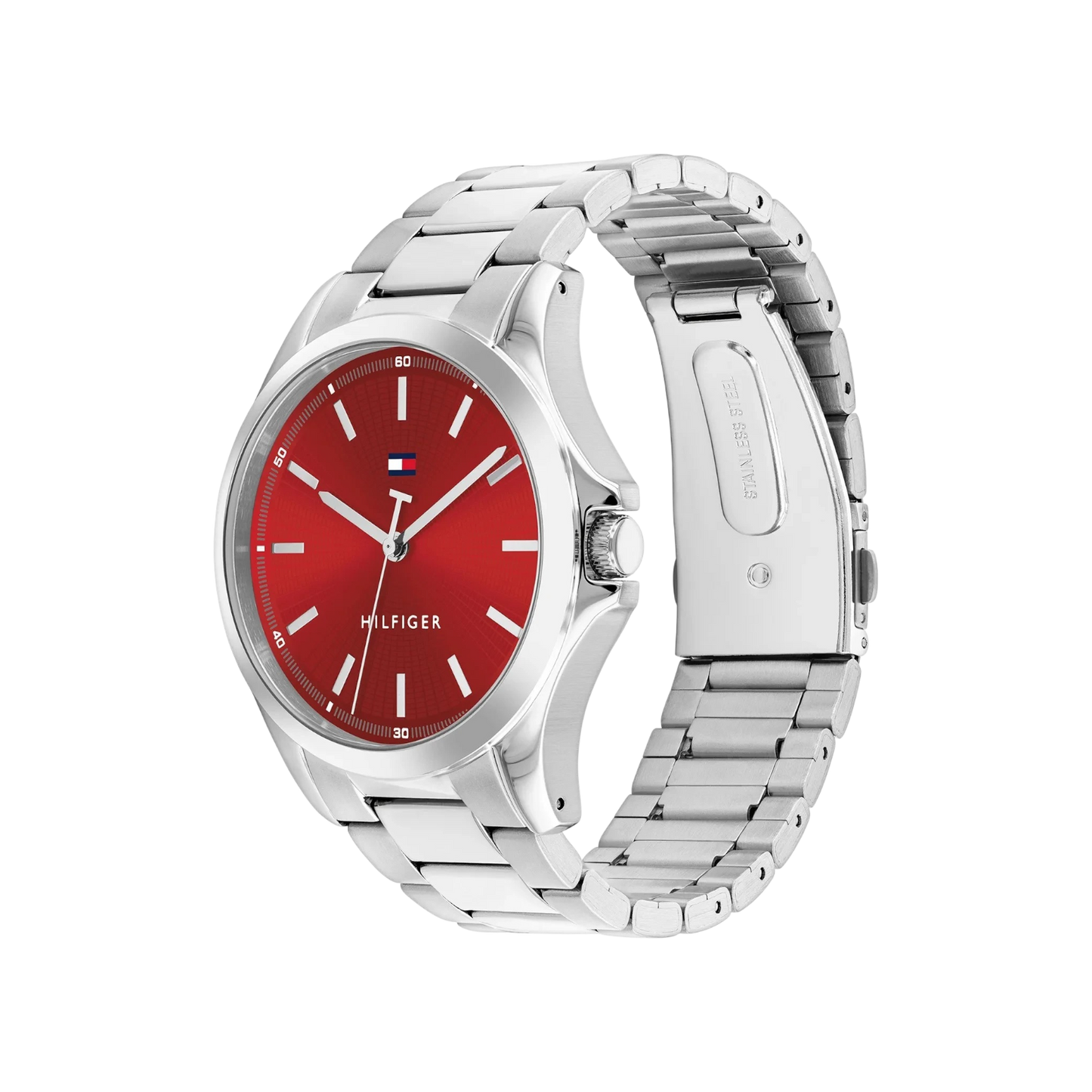 Tommy Hilfiger Bruce Men's Red & Silver Stainless Steel Bracelet Strap Watch 43mm