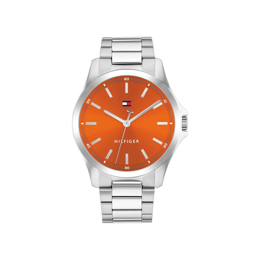 Tommy Hilfiger Bruce Men's Orange & Silver Stainless Steel Bracelet Strap Watch 43mm