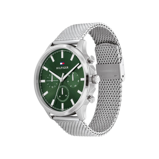 Tommy Hilfiger Ryder Men's Green & Silver Mesh Bracelet Strap Watch 44mm