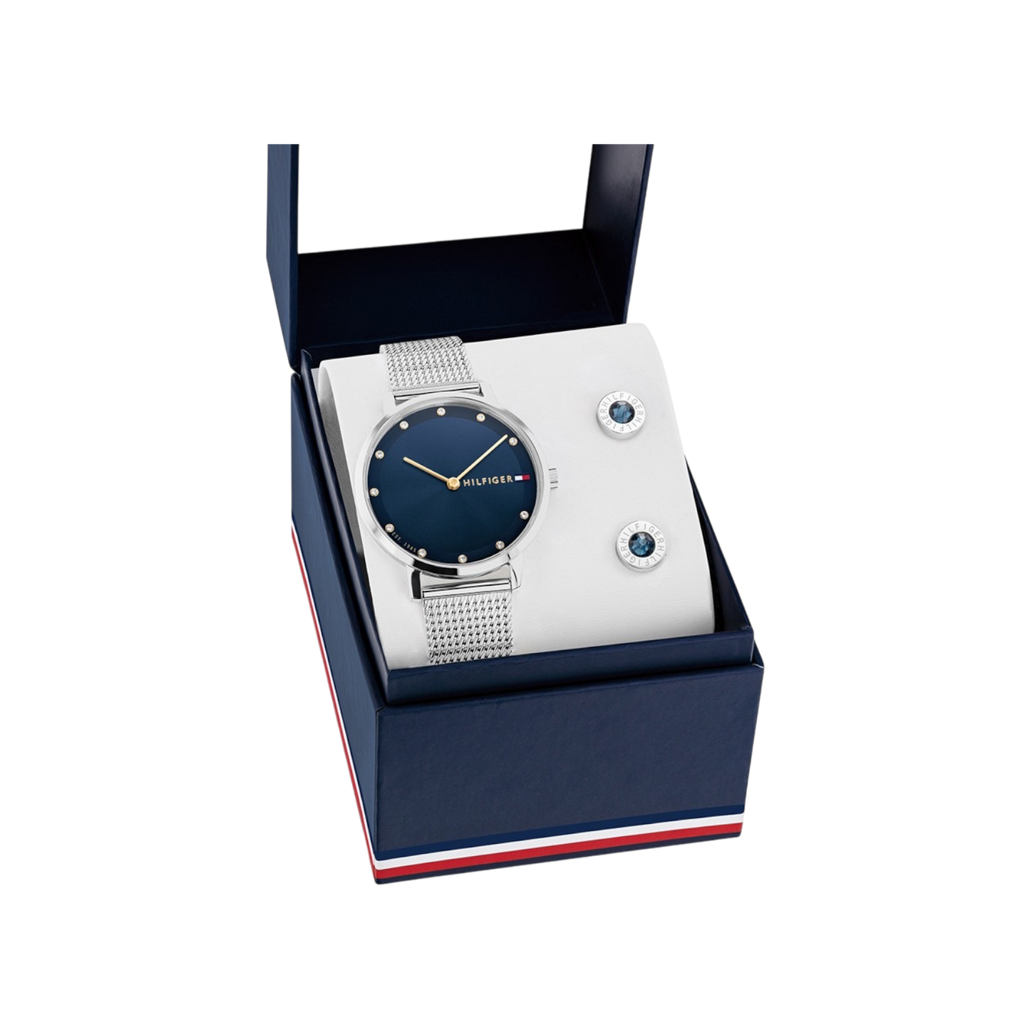 Tommy Hilfiger Women's Gift Set Blue & Silver Mesh Bracelet Strap Watch 35mm with Earrings