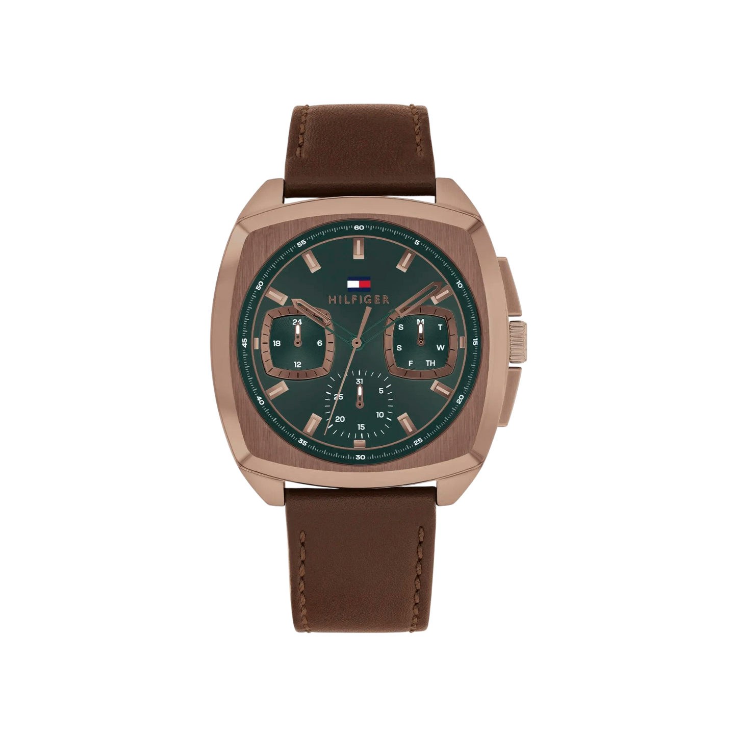 Tommy Hilfiger Apollo Men's Green with Rose Gold Stainless Steel Case & Leather Strap Watch 41mm