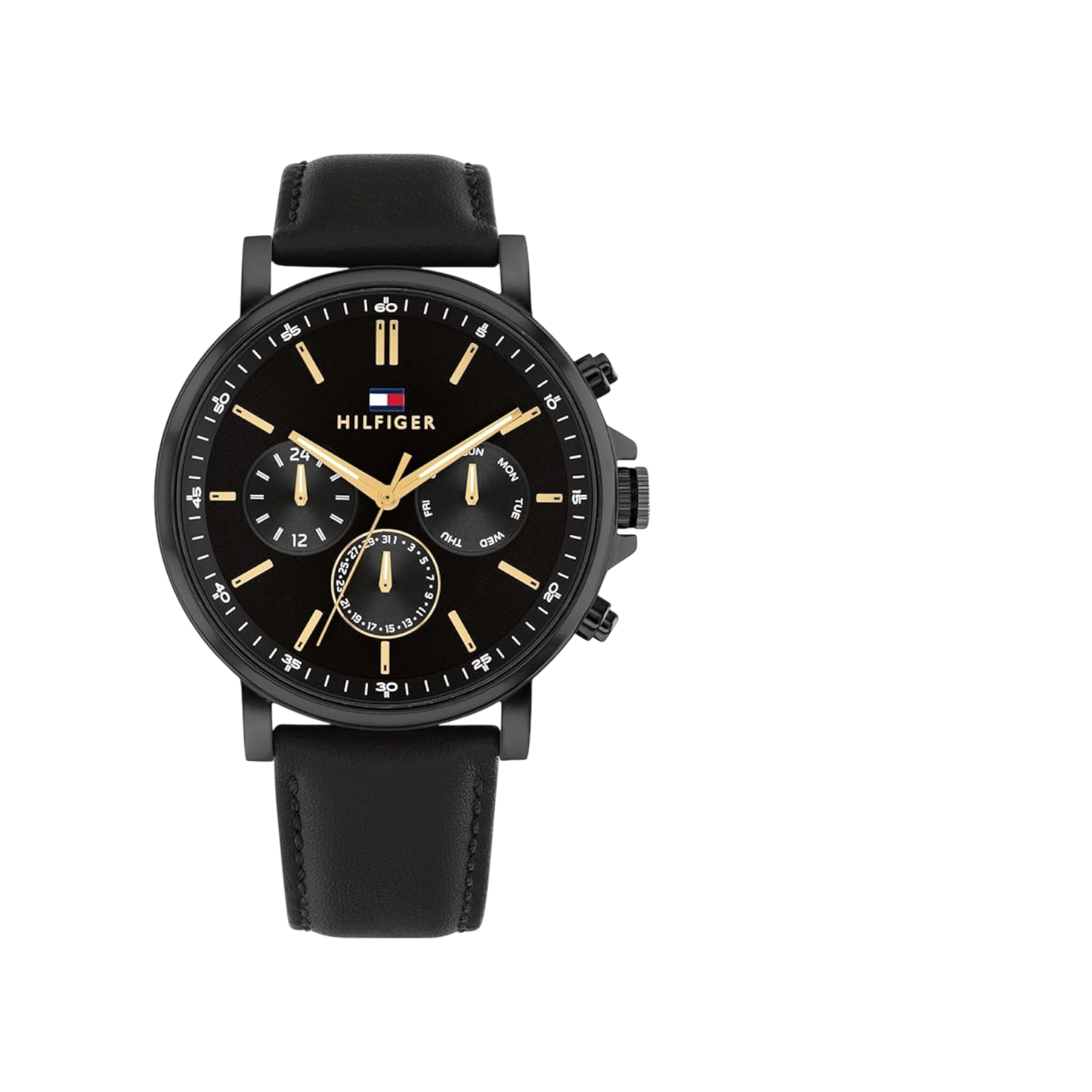 Tommy Hilfiger Tyson Men's Black Leather Strap Watch 44mm
