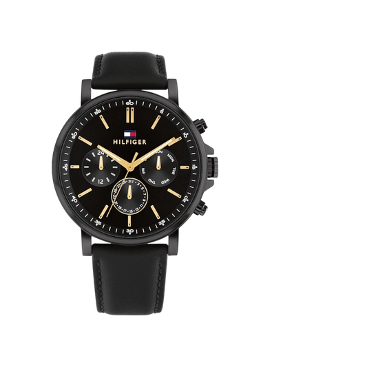 Tommy Hilfiger Tyson Men's Black Leather Strap Watch 44mm