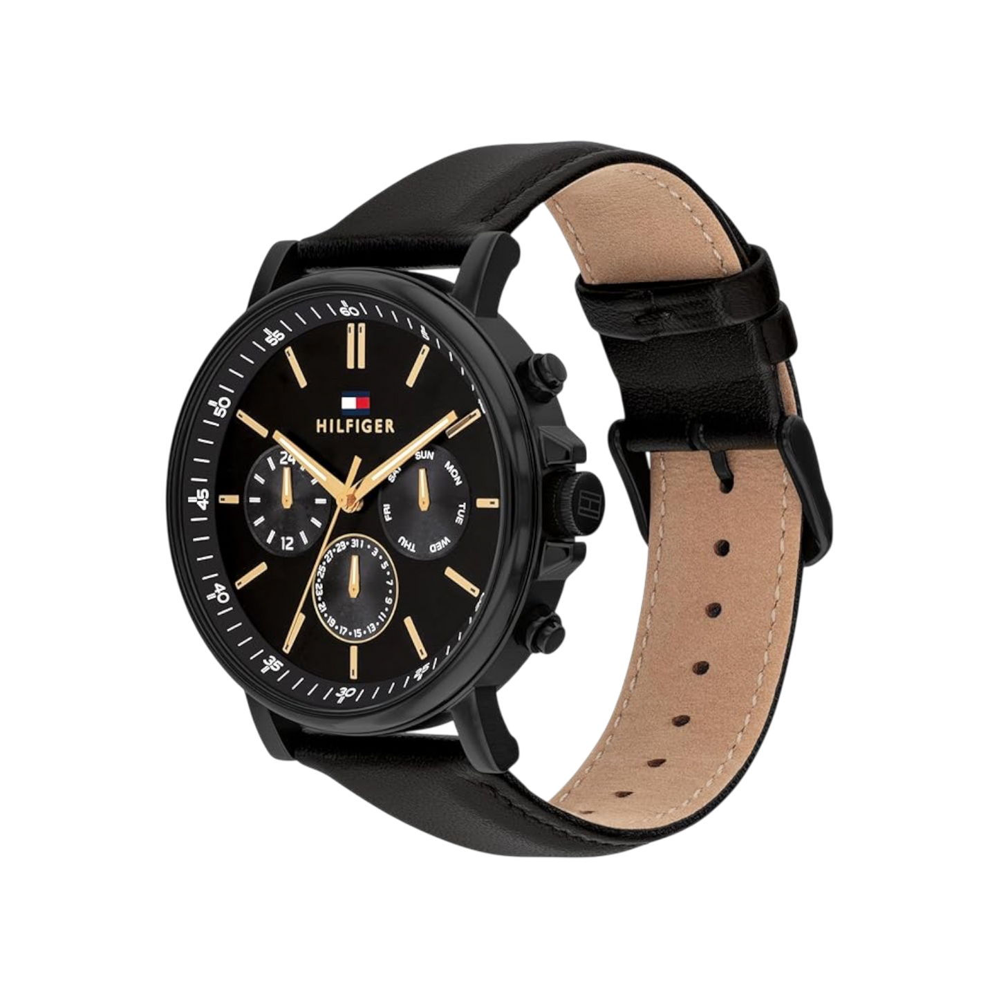 Tommy Hilfiger Tyson Men's Black Leather Strap Watch 44mm