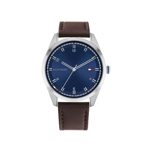 Tommy Hilfiger Griffin Men's Navy & Brown Calfskin Leather Strap Watch 43mm