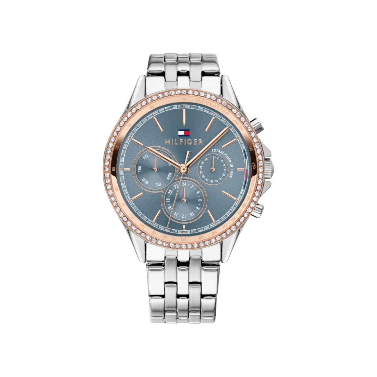 Tommy Hilfiger Ari Women's Blue with Rose Gold Stainless Steel Case & Silver Stainless Steel Bracelet Strap Watch 39mm