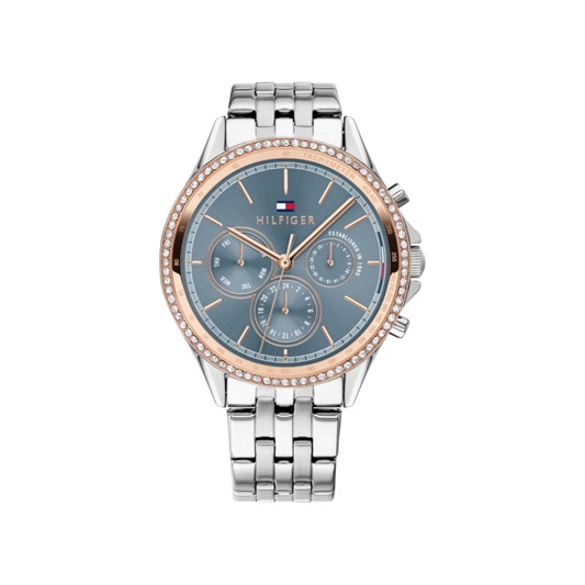 Tommy Hilfiger Ari Women's Blue with Rose Gold Stainless Steel Case & Silver Stainless Steel Bracelet Strap Watch 39mm