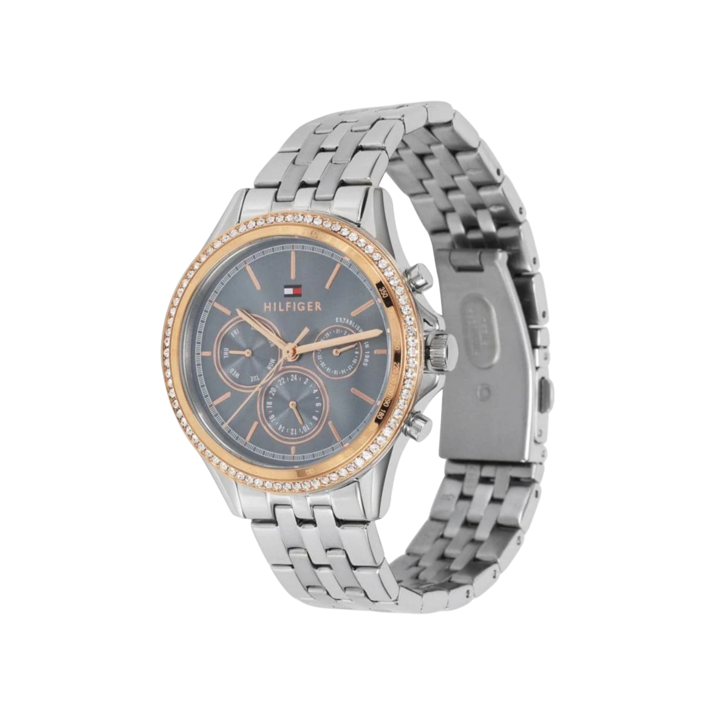 Tommy Hilfiger Ari Women's Blue with Rose Gold Stainless Steel Case & Silver Stainless Steel Bracelet Strap Watch 39mm